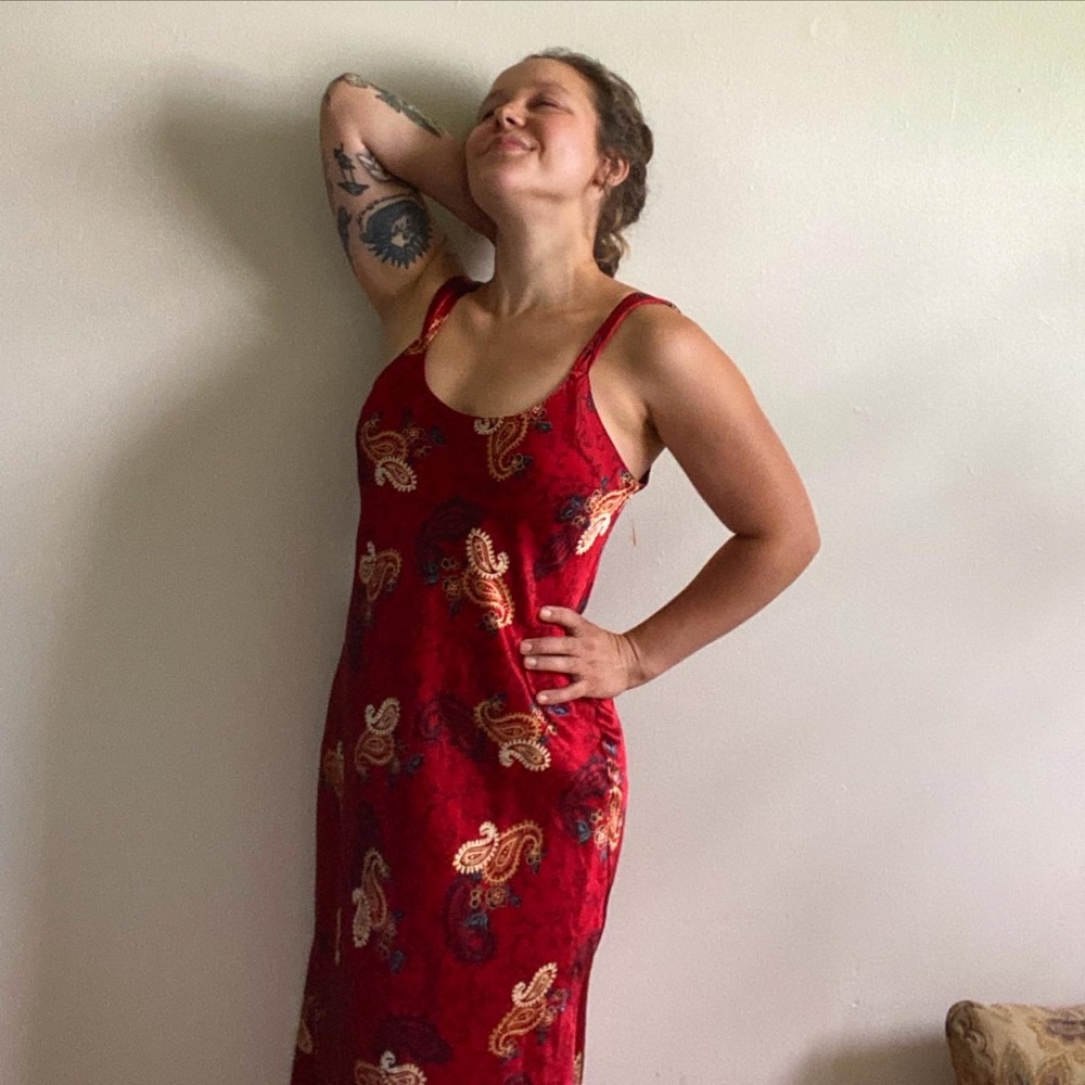 Ankle length silk slip dress